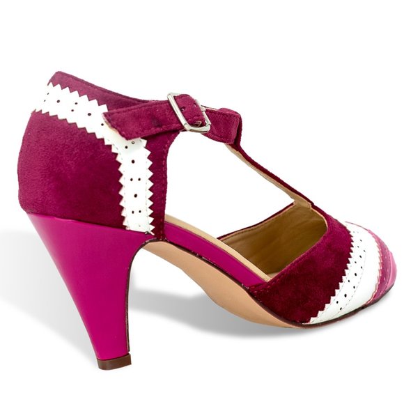 Chase & Chloe Kimmy-66 Closed Toe T-Strap Two Tone Oxford Pumps - Picture 3 of 5